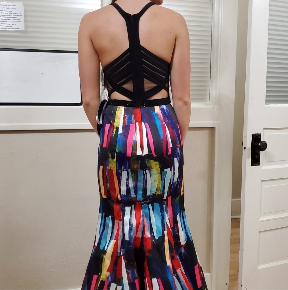 Size 4 black/multi color block Ellie Wilde trumpet prom dress NWT never worn! - Picture 12 of 12